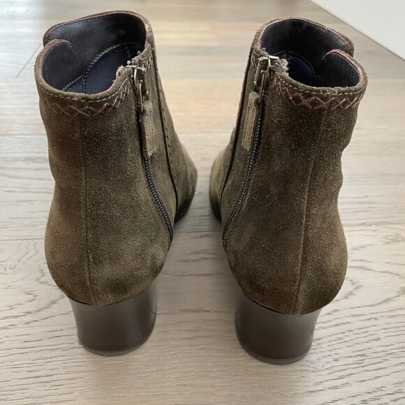 Aquatalia Block Heel Almond Toe Suede Leather Boots Side Zip Olive Green Sz 9 - Picture 7 of 15